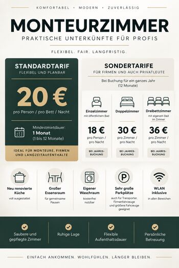 Komfortable Monteurzimmer & Langzeitaufenthalte – Komfortable Monteurzimmer & Langzeitaufenthalte –