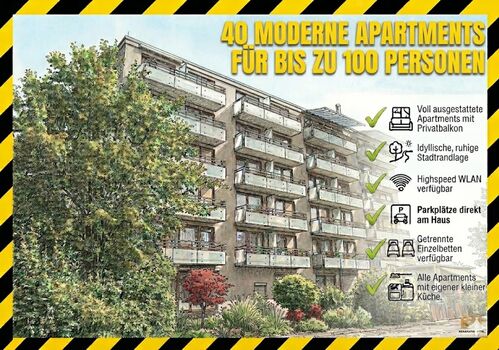 40 möblierte Apartments alle in einem Haus für 100 Gäste! 40 möblierte Apartments alle in einem Haus für 100 Gäste!