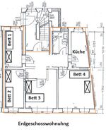 Grundriss große Monteurwohnung im Erdgeschoss (4 Schlafzimmer)