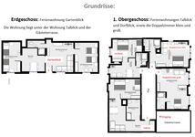 Grundrisse Wohnung Gartenblick(1), Talblick(2), Dorfblick(3) und der beiden Doppelzimmer 4+5)