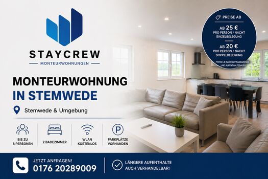 Monteurwohnung Stemwede-Oppenwehe | bis 8 Personen