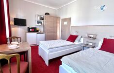 Heller Wohn- und Schlafbereich mit Smart-TV und Essplatz