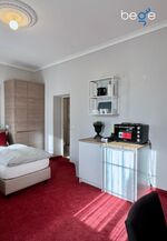 Heller Wohn- und Schlafbereich mit Smart-TV und Essplatz