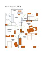 Grundriss 95 m² Wohnung für 3 - 5 Personen