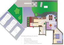 Grundriss: Parkplatz, Garten, u. Wohnung