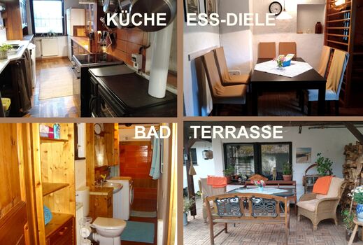 Küche, Duschbad, Eß-Diele und Terrasse